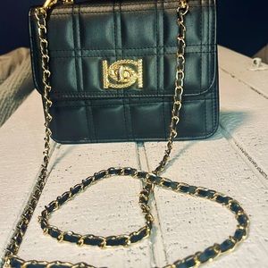 Bebe Crossbody , Mini Black Quilted bag with Gold tone Hardware
